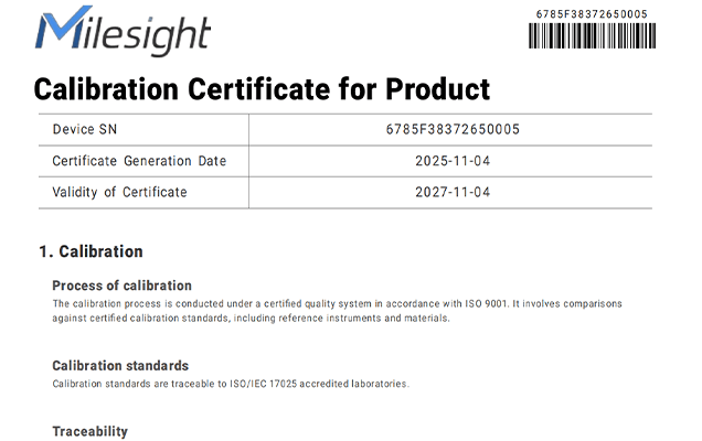 Milesight Temperature & Humidity Sensor Factory Calibration (add-on only, per calibration point)